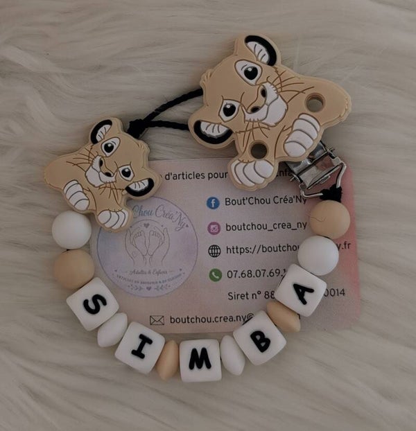 Attache tétine en silicone motif Simba