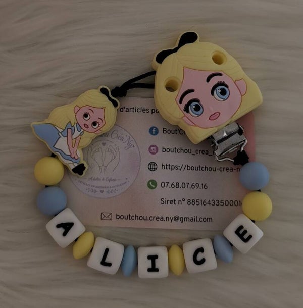 Attache tétine en silicone motif Alice