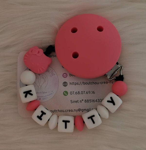Attache tétine en silicone motif Hello Kitty