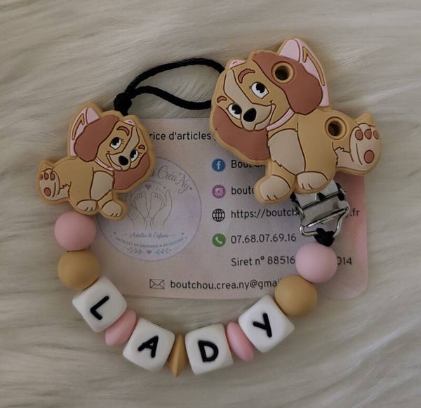 Attache tétine en silicone motif Lady