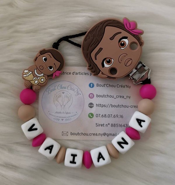 Attache tétine en silicone motif Vaiana