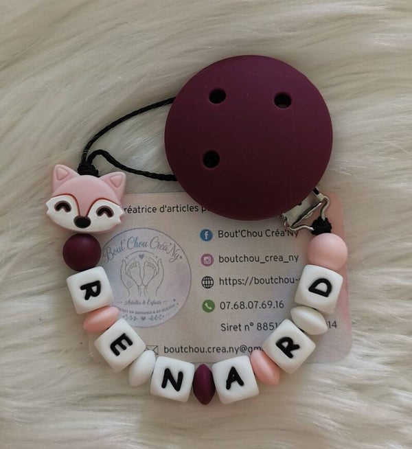 Attache tétine en silicone motif Tête de Renard