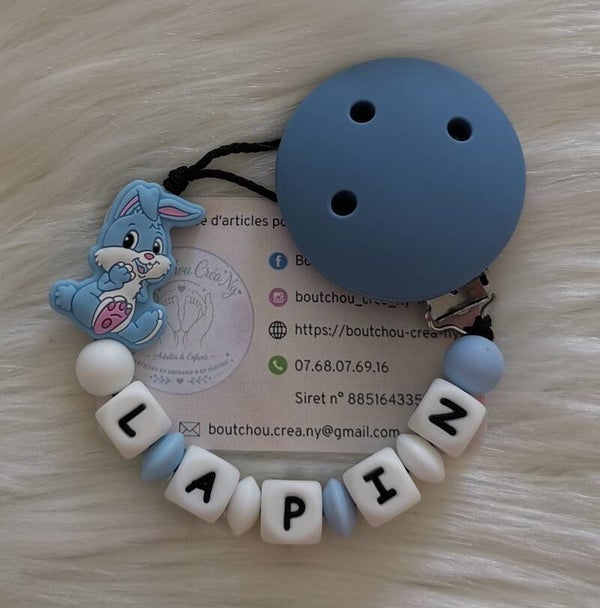 Attache tétine en silicone motif Lapin Assis