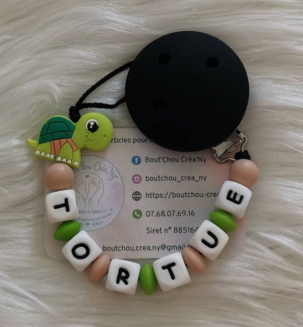 Attache tétine en silicone motif Tortue