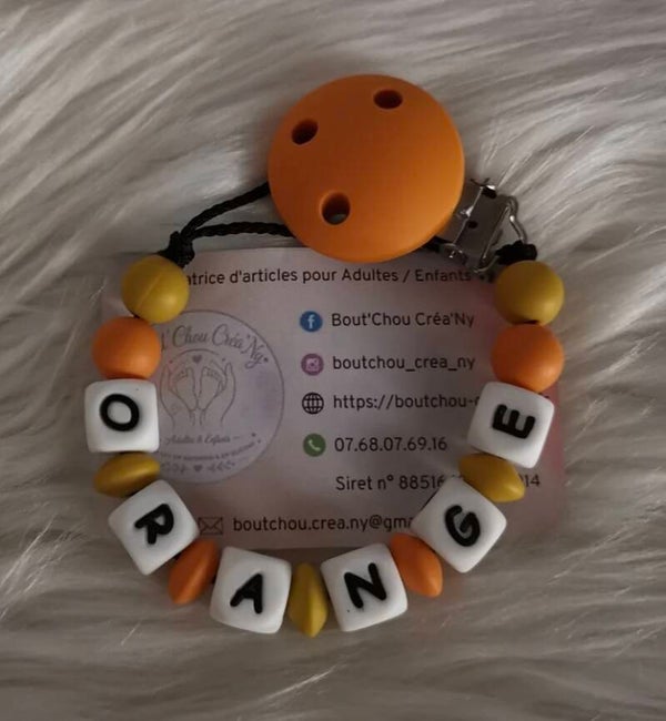Attache tétine en silicone sans motif orange