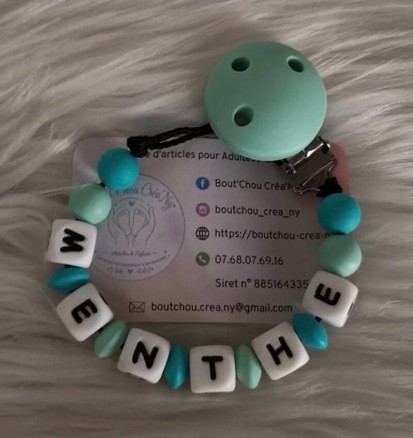 Attache tétine en silicone sans motif menthe