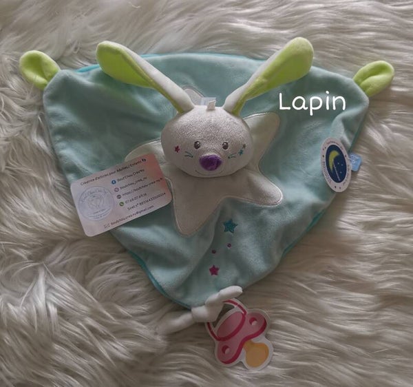 Doudou Lapin Blanc / Bleu / Vert phosphorescent