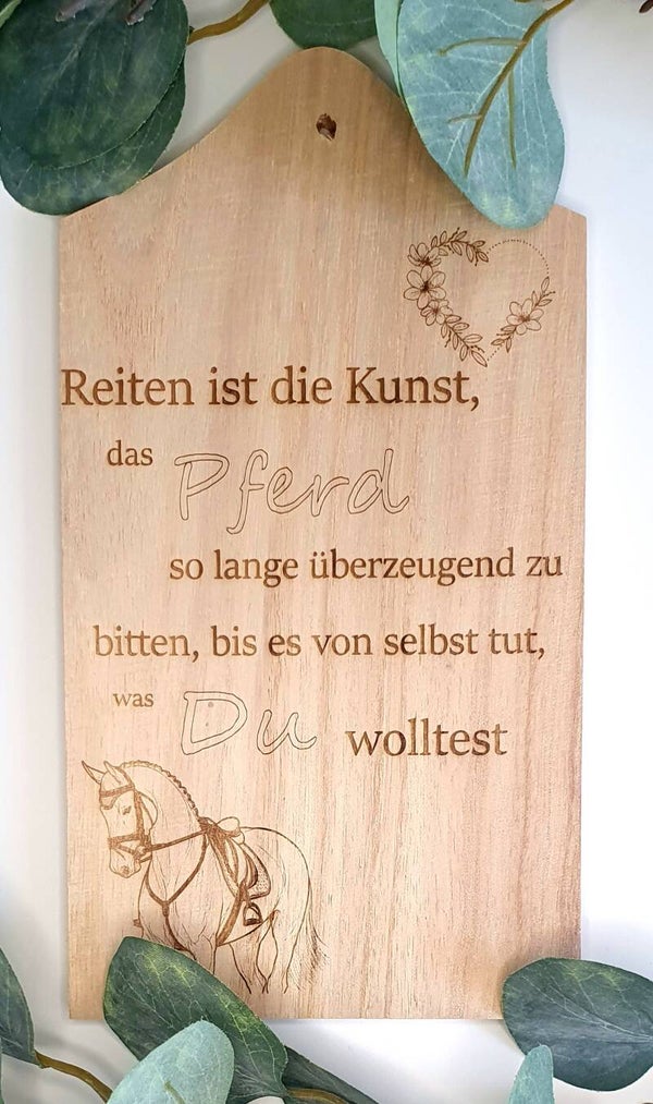 Holzschild "Pferd überzeugen"