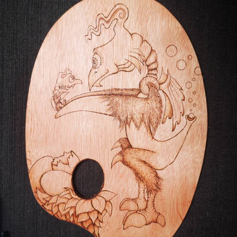 Birth of the dragonbird Pyrography
