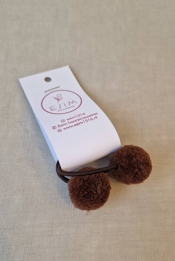 Ponpon bruin haarelastiek