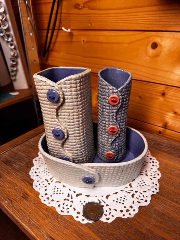 3 delige keukenset wit/blauw