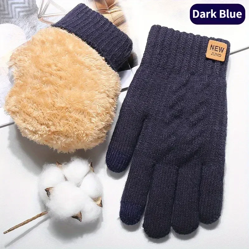 Extra dikke hoogwaardige fleece gevoerde gebreide winter touchscreen handschoenen donker blauw one size extra fleece voering