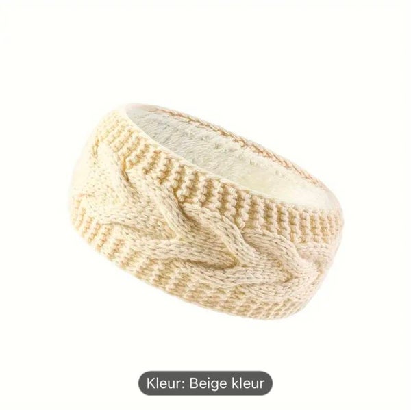 Warme gebreide fleece gevoerde winter hoofdband, Beige, Onesize, haarband, winter
