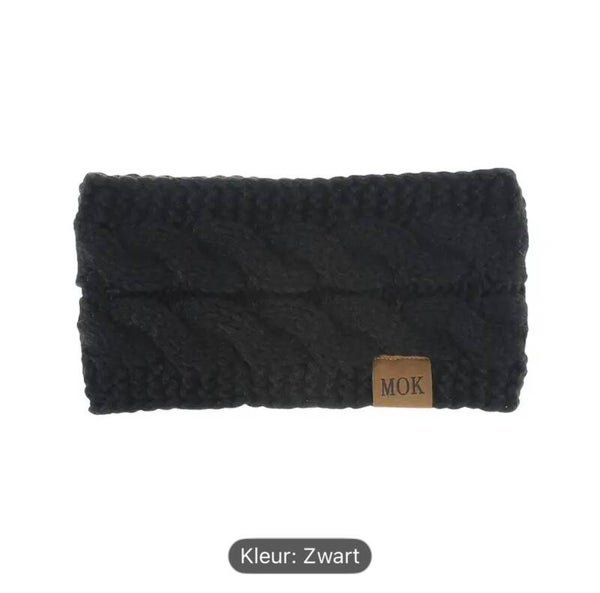 Warme gebreide fleece gevoerde winter hoofdband, Kleur Zwart, Onesize, haarband, winter