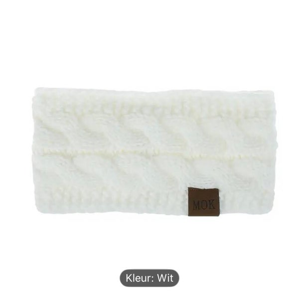 Warme gebreide fleece gevoerde winter hoofdband, Kleur Wit Onesize, haarband, winter