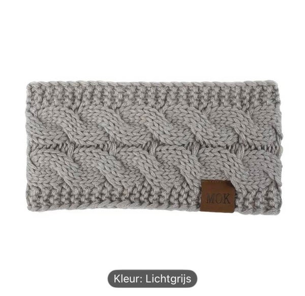 Warme gebreide fleece gevoerde winter hoofdband, Kleur Grijs, Onesize, haarband, winter