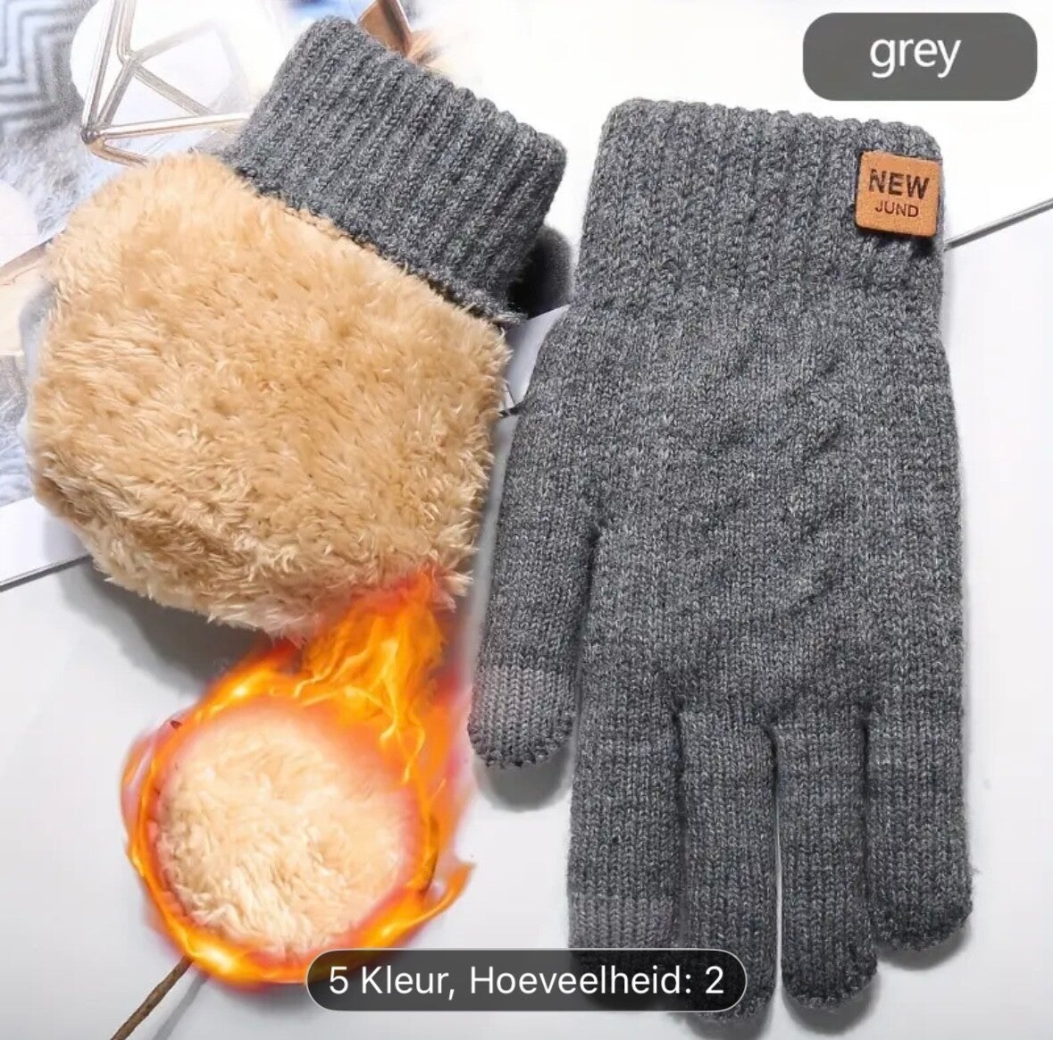 Extra dikke hoogwaardige kwaliteit fleece gevoerde gebreide winter touchscreen handschoenen, Grijs, Onesize. extra fleecevoering,