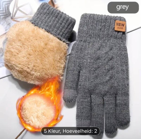 Extra dikke hoogwaardige kwaliteit fleece gevoerde gebreide winter touchscreen handschoenen, Grijs, Onesize. extra fleecevoering,