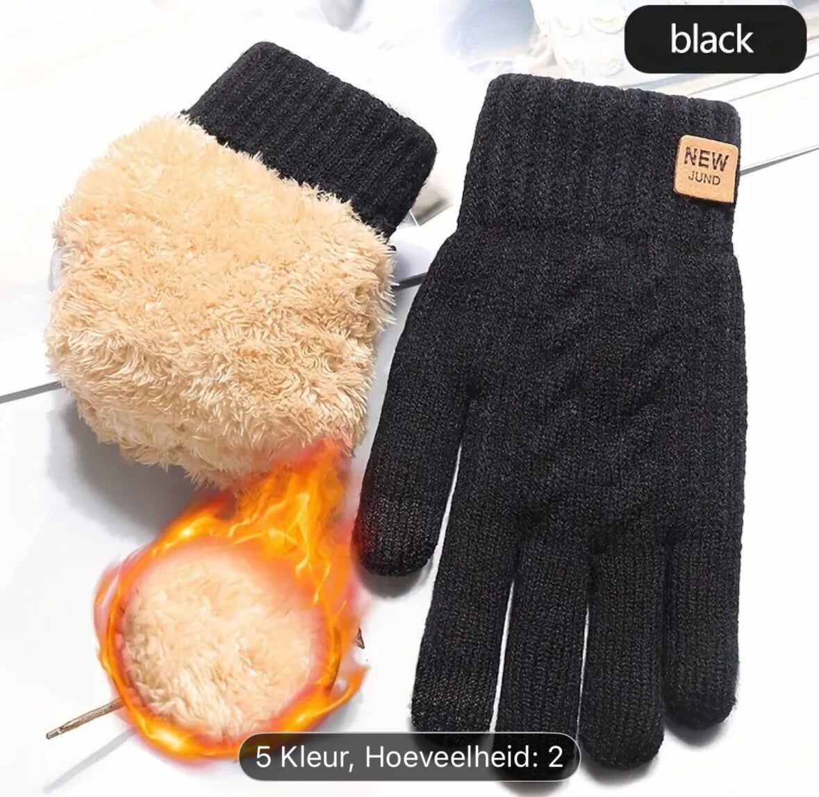 Extra dikke fleece gevoerde gebreide winter touchscreen handschoenen, Zwart, Onesize. extra fleecevoering,