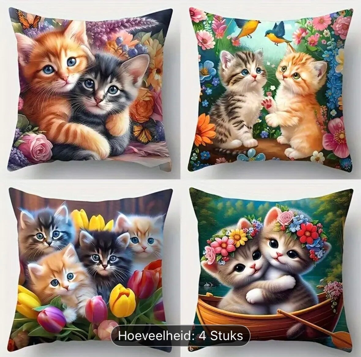 4 stuks, schattige kattenprint kussensloop