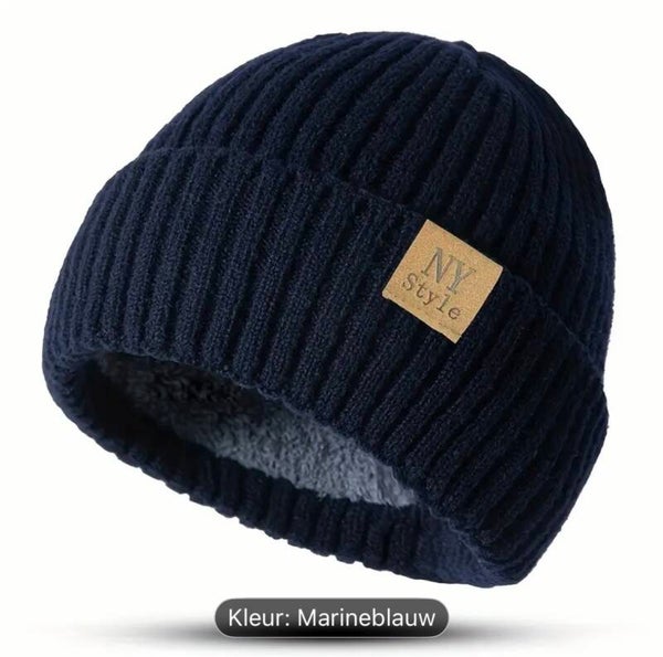 fleece gevoerde heren muts donkerblauw merk: NY Style