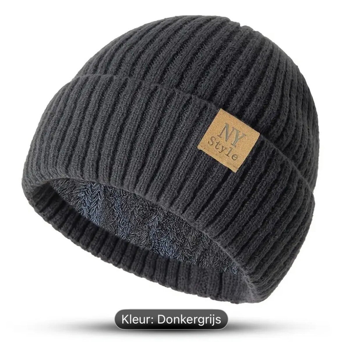 Fleece gevoerde heren muts donker grijs merk: NY Style