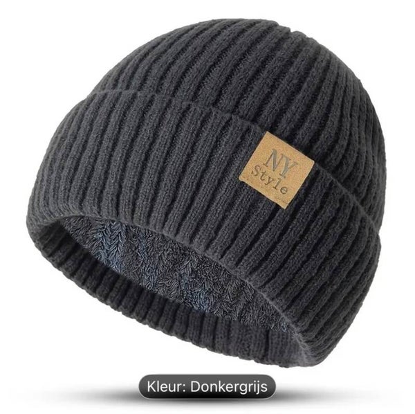 Fleece gevoerde heren muts donker grijs merk: NY Style