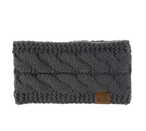 Warme gebreide fleece gevoerde winter hoofdband, Kleur donker grijs, Onesize, haarband, winter