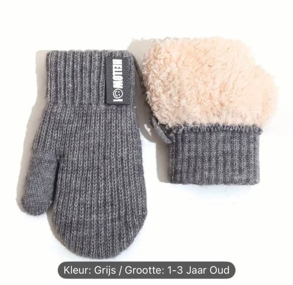 kinder winter wanten met touwtje grijs 1-3 jaar
