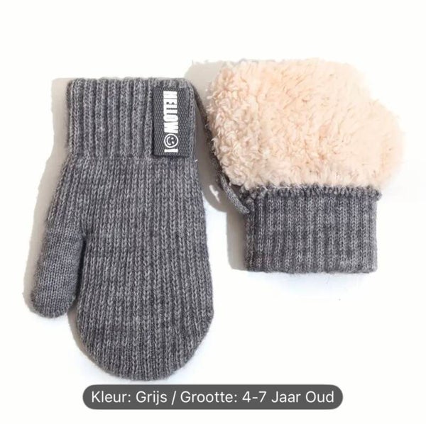 kinder winter wanten met touwtje grijs 4-7 jaar