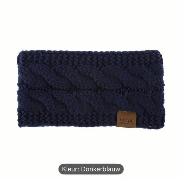 Warme gebreide fleece gevoerde winter hoofdband, Kleur donker blauw, One size, haarband, winter