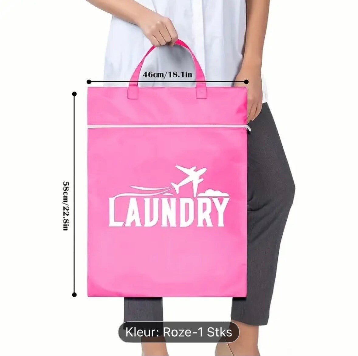 Grote Reisorganizer Tas, Kledingopbergzakje, Waszak met Versterkte Handvatten kleur roze
