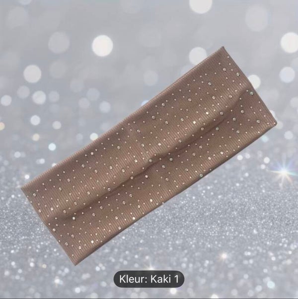 1 stuk YUSHI -Slip Effen Kleur Elastische Zweetband met Brede Band & Glitter Maat: OneSize Kleur: Khaki