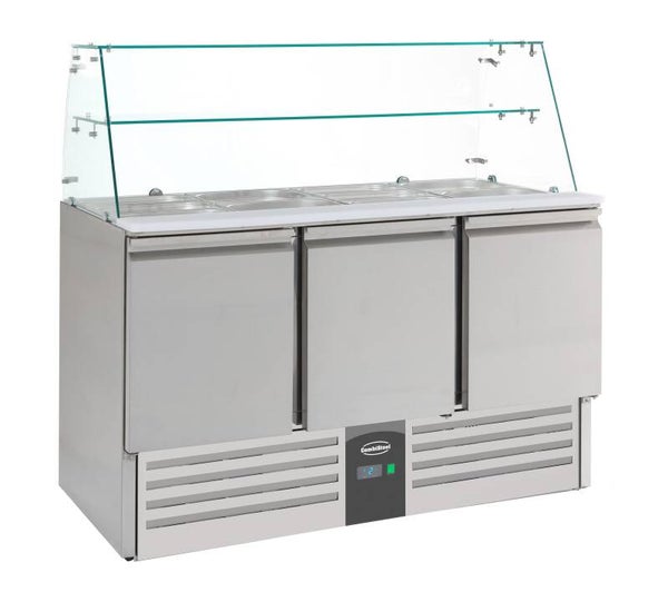 Saladette med Glasfron 3 dörrar 136,5 cm