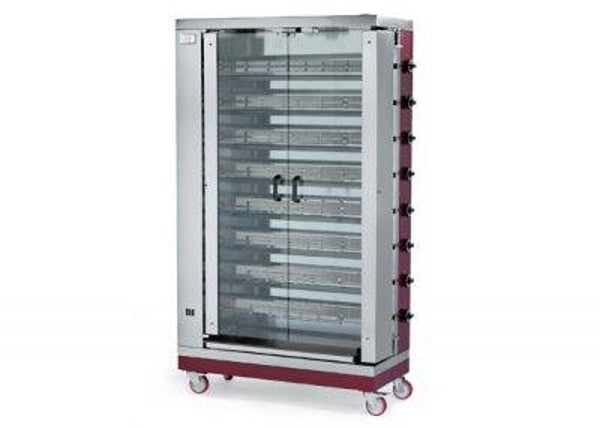 Gasdriven Kycklinggrill med Ljus – 8 Spett (Golvmodell på hjul)