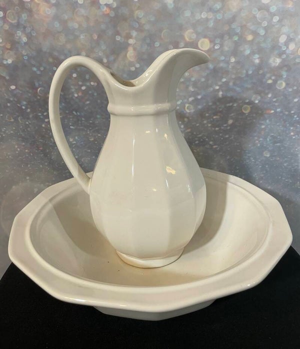 Classic White Ironstone Pitcher and Wash Basin Set