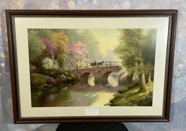 Thomas Kinkade – “Hometown Bridge” (Hometown Memories V) – Limited Edition Gallery Proof, Framed (916/2050 G/P, 21.5” x  31”)