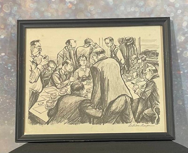 William Sharp – “The Jury Room” – Original Lithograph, Framed (c. mid-20th century, 14” x  18”)