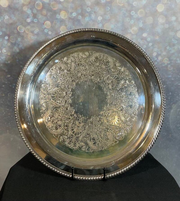 Vintage 15” Wm Rogers Silverplate Butler Tray 4072 with Provenance Label “Schlumbohm”