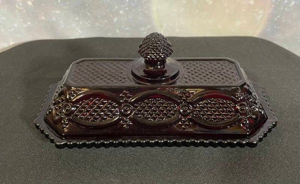 Vintage 1970s Avon Cape Cod Ruby Red Glass Covered Butter Dish