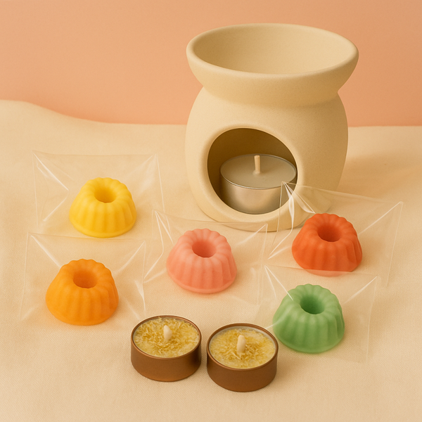 Coffret découverte brûleur, 5 fondants parfumés et 2 mini bougies