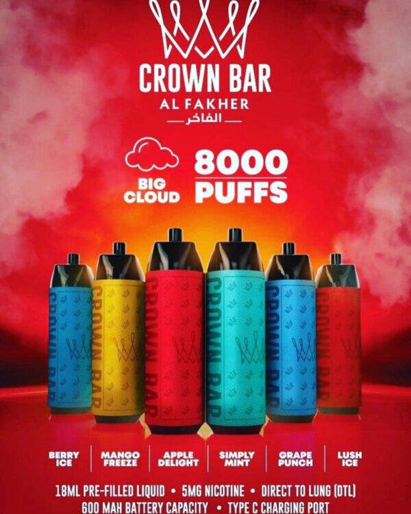 ALFAKHER CROWN BAR – 8000 PUFFS 10 PACK