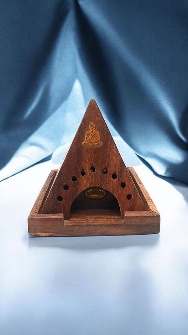 Porte-Encens Pyramide Bouddha en Bois – 10 cm