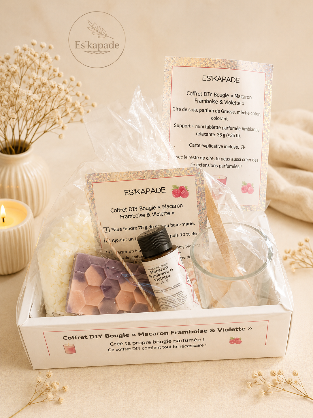 🌸 Kit démarrage bougie – Es’Kapade “Créateur de Lumière”