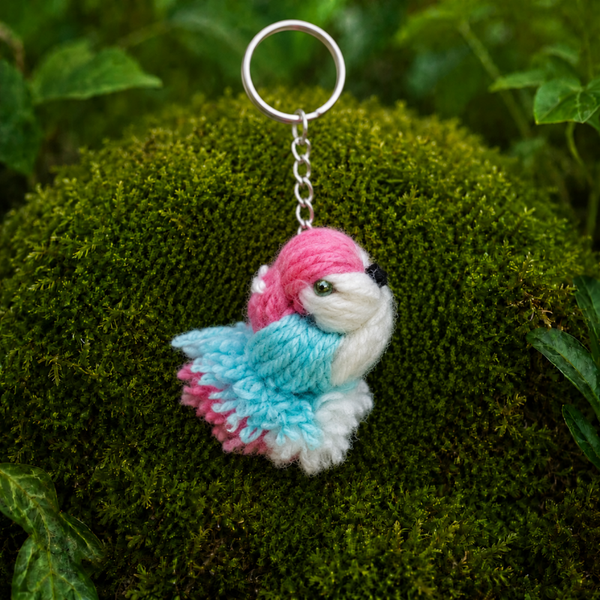 Porte-clés petite Mésange en laine faite main