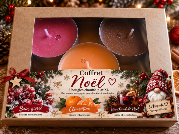 🕯️ Coffret de 3 Bougies Chauffe-plat XL parfumées – Es’Kapade