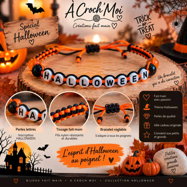 Bracelet à Message Halloween – Bracelet Tissé Réglable Fait Main