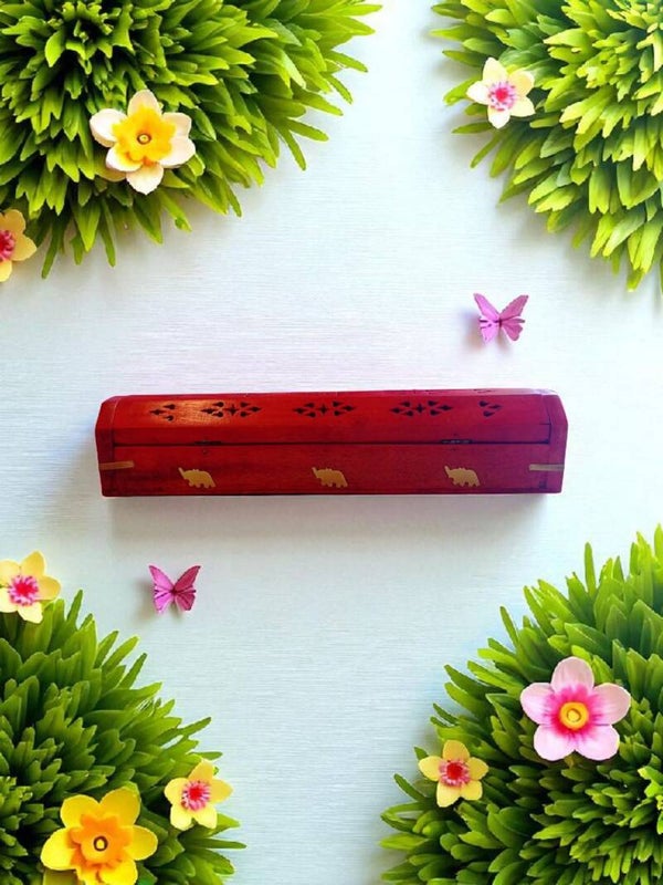 Porte-Encens en Bois – Coffret Ocre avec Élément Sculpté