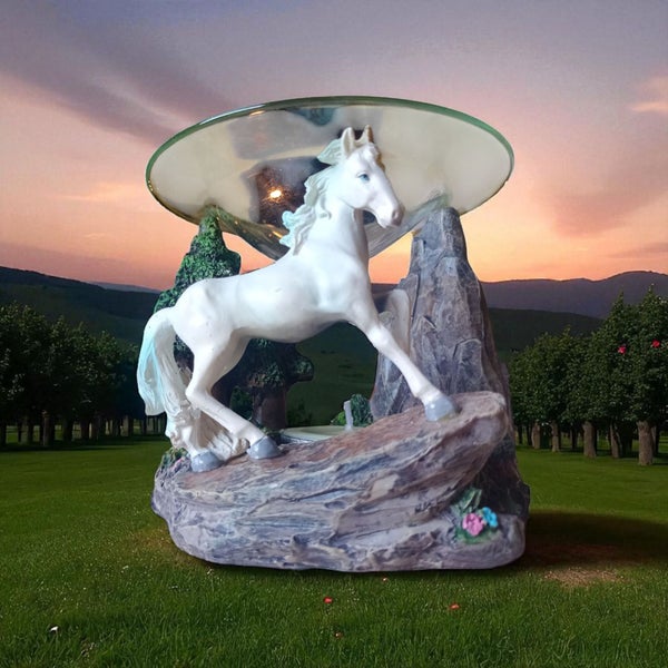 Brûleur à cire Licorne magique — résine peinte et coupelle en verre