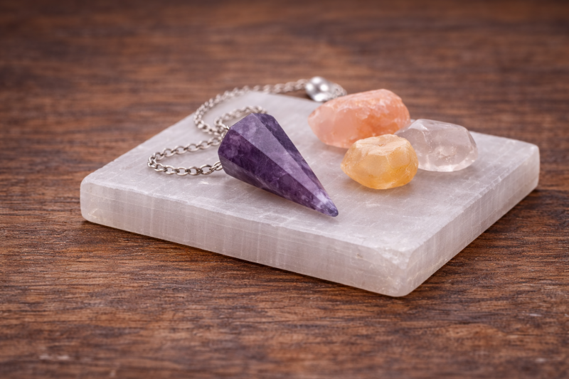 selenitplatta för pendlar och kristaller